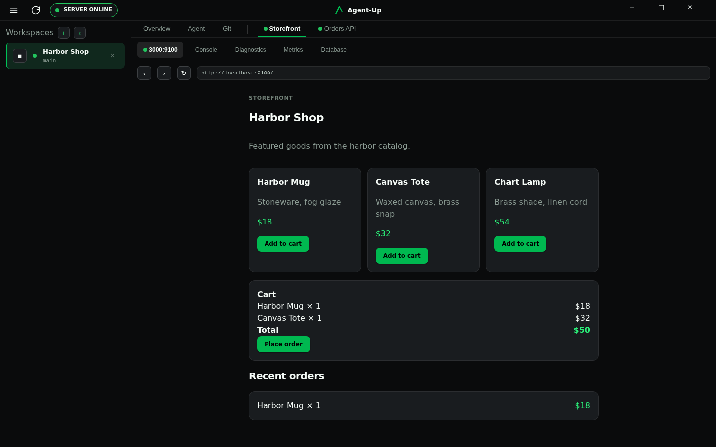 Desktop applications showing Harbor Shop Storefront